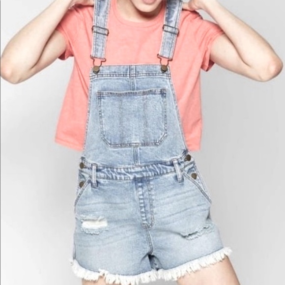 Distressed Denim Overalls Shorts